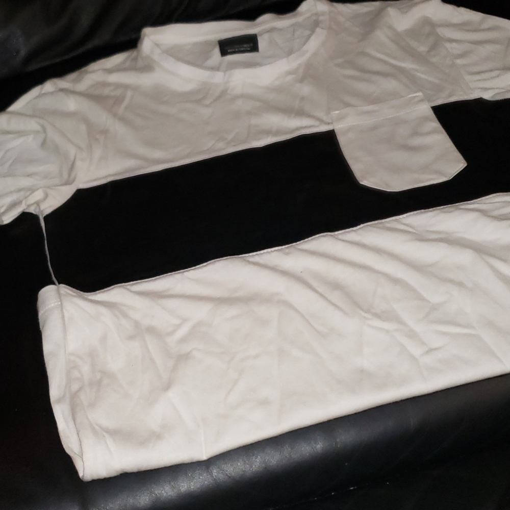 Zara mens white and black tshirt with faux leather